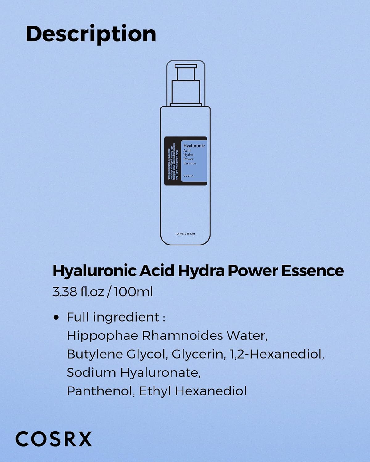 COSRX Hyaluronic Acid Hydra Power Essence 100ml – Lightweight Daily Toner for Dry & Sensitive Skin