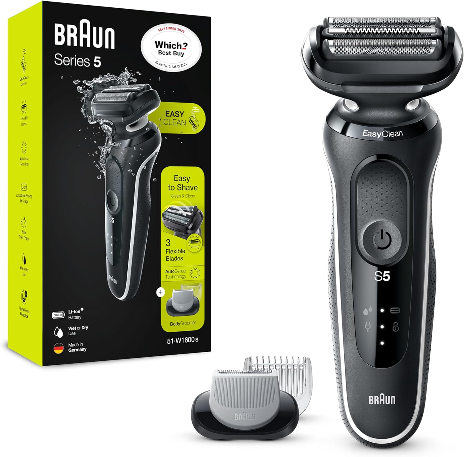 Braun Series 5: Rechargeable Electric Razor for Men - Wet & Dry, Easy Clean - Black