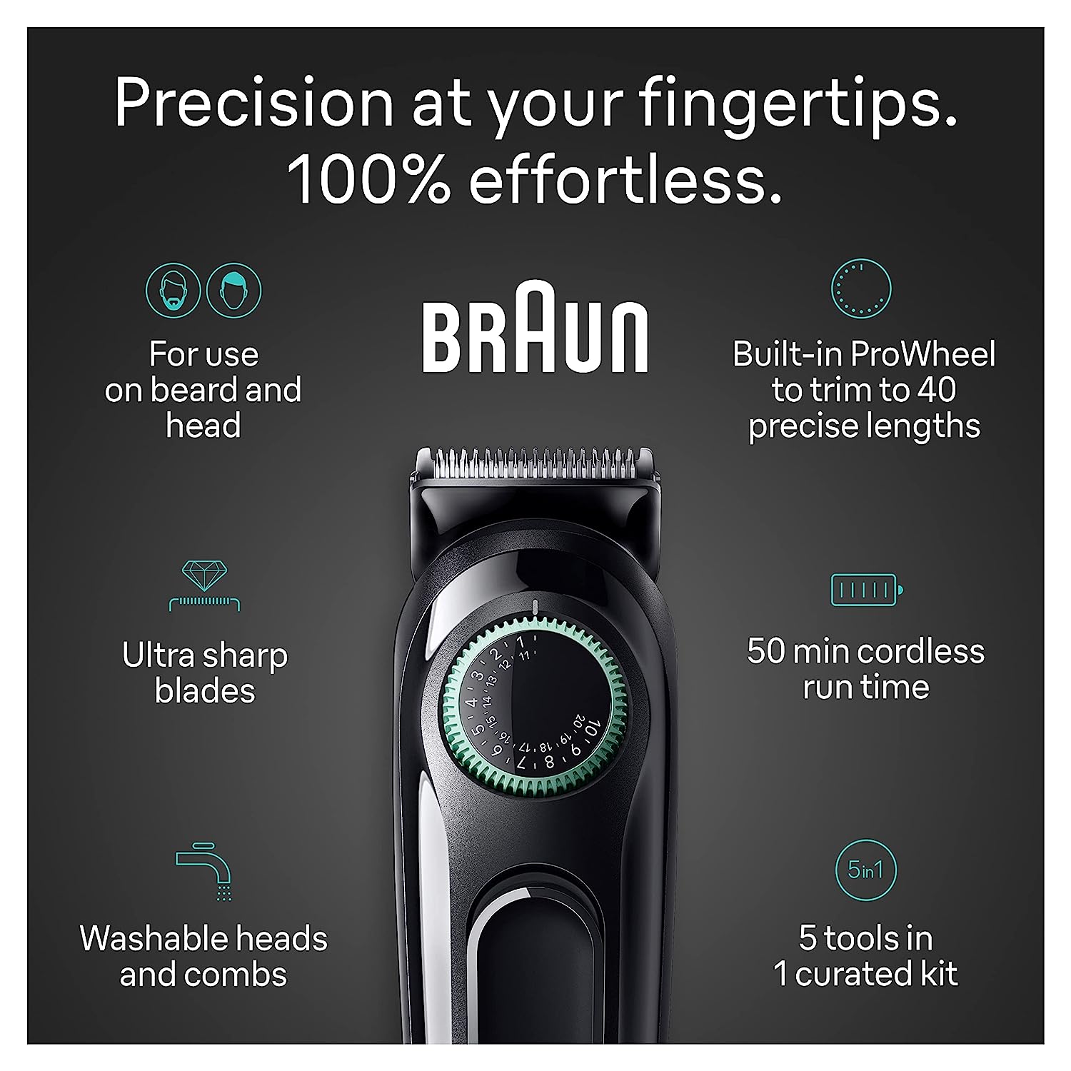 Braun Series 3 : 5-in-1 Men's Grooming Kit with Ultra-Sharp Blade, 40 Length Settings - Black