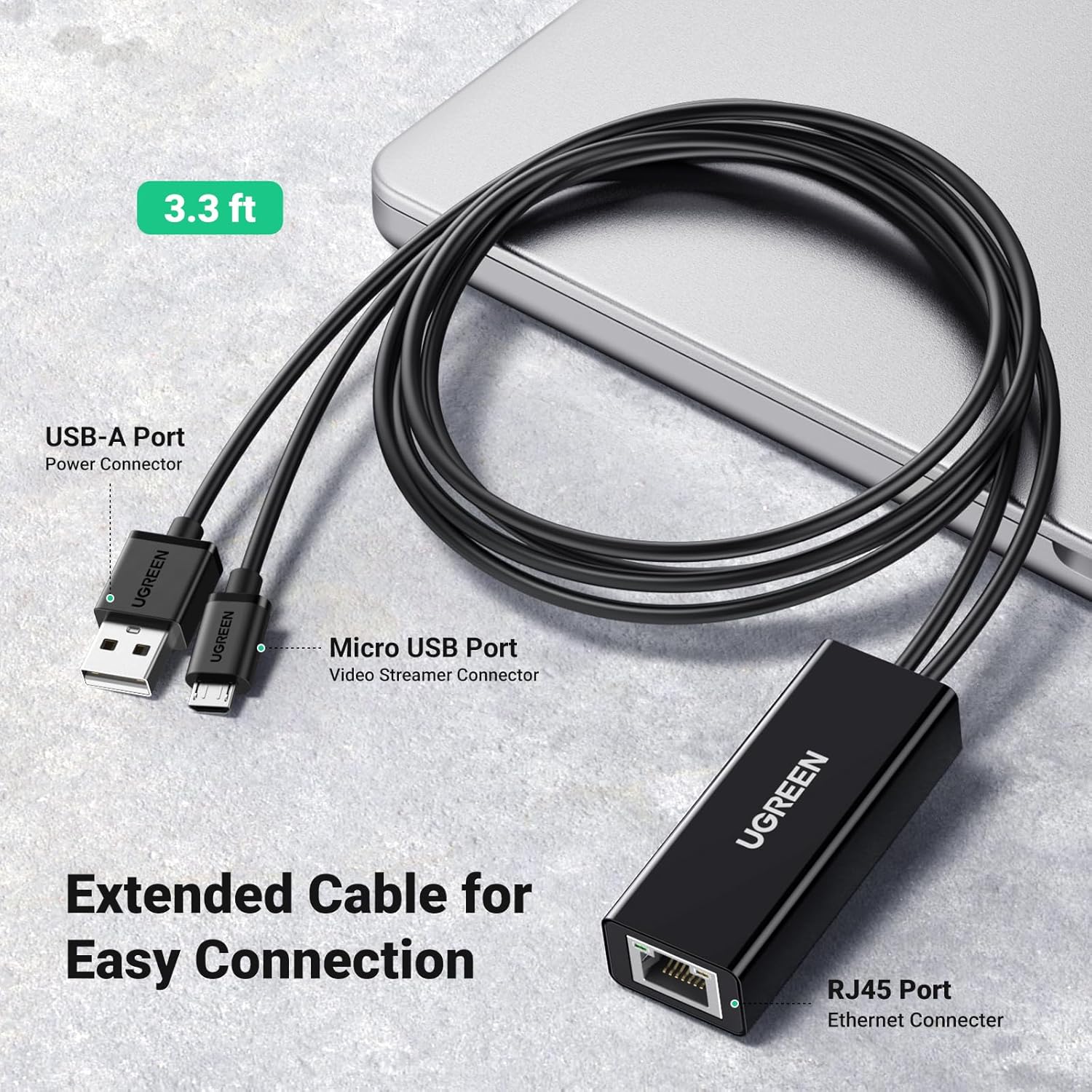 UGREEN Ethernet Adapter for Fire TV Stick – 100Mbps Micro USB to RJ45