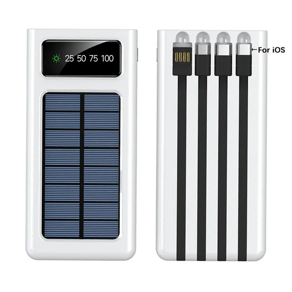 Solar Power Bank 20000mAh | LED Light | 4 Built-in Cables | 22.5W Fast Charging