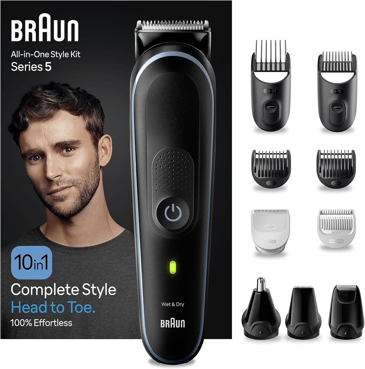 Braun 10-in-1 Men's Grooming Kit ,Beard Trimmer, Nose & Ear Trimmer - Black