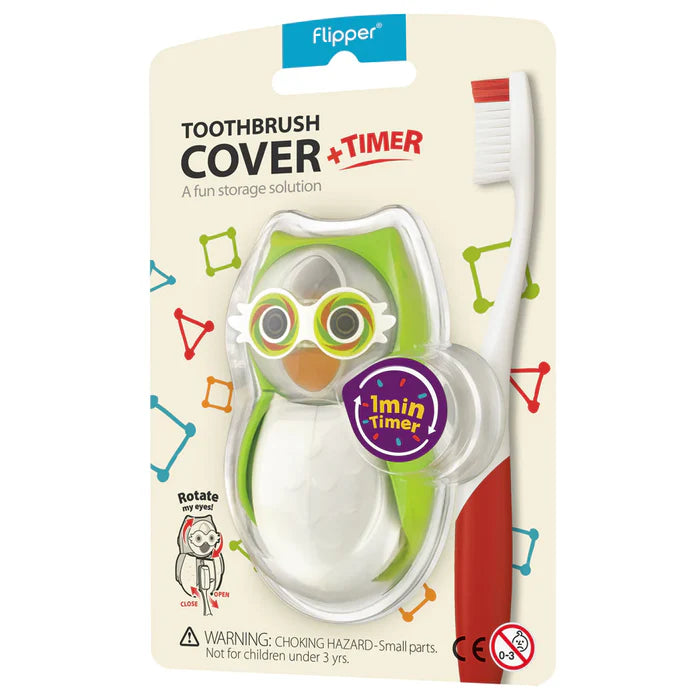 Flipper Fun Animal Toothbrush Cover with Suction Cup Holder - Owl