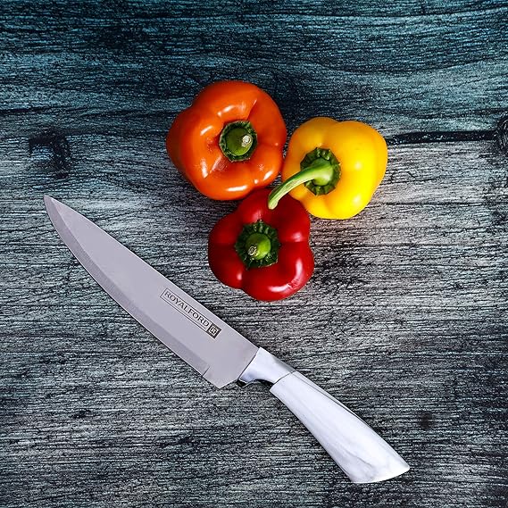 Royalford 8-Piece Knife Set with Rotating Stand – White