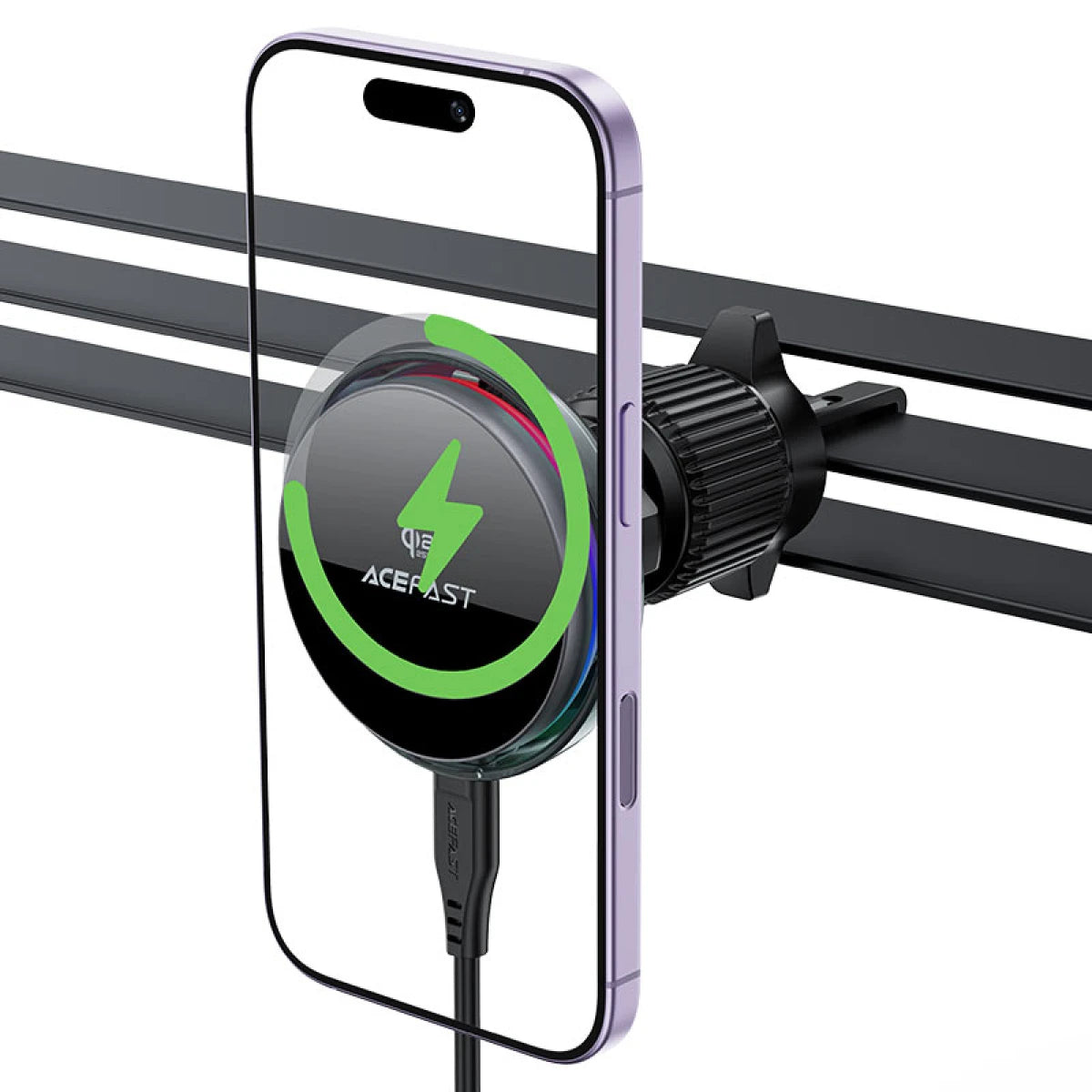ACEFAST D61 Qi2 25W Magnetic Car Mount Wireless Charger with Cooling Fan & RGB Light