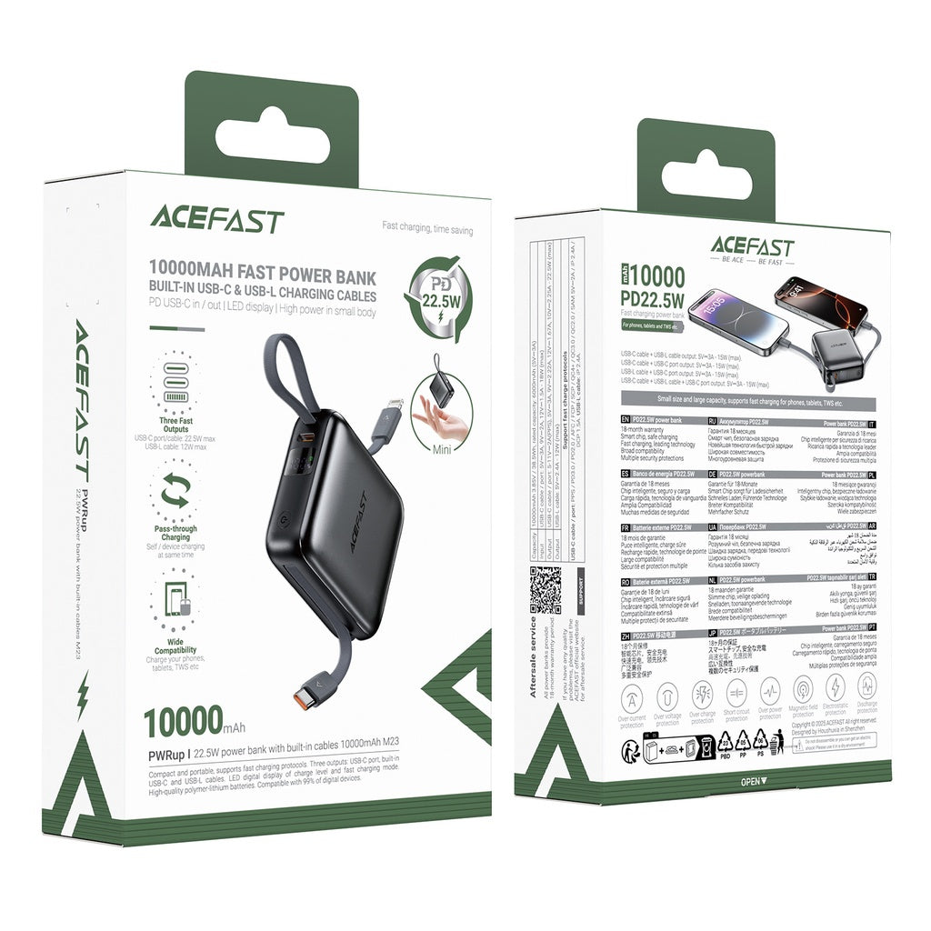 Acefast M23-10000 Power Bank 22.5W with Dual Cables