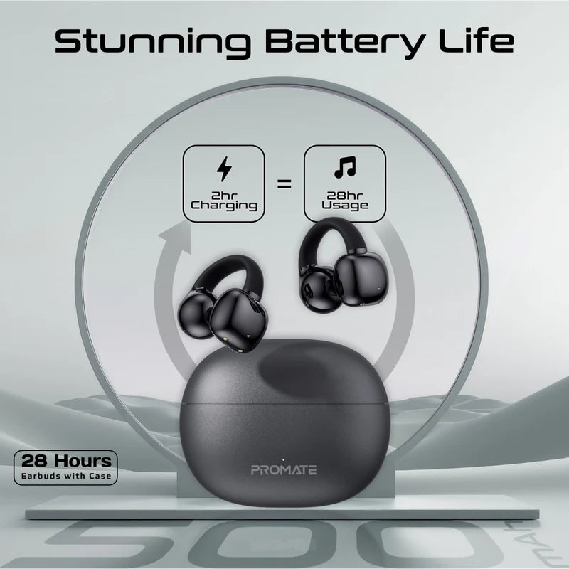 Promate AirClip AudioFit™ Open Ear Clip On TWS Earbuds w/ IntelliTouch - BLACK