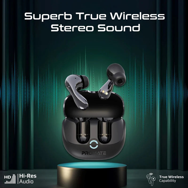 Promate Baton High-Definition Hybrid ANC TWS Earbuds with IntelliTouch - BLACK