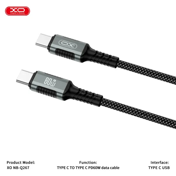 XO NBQ267 Magnetic Cable 60W – Fast Type-C to Type-C Charging