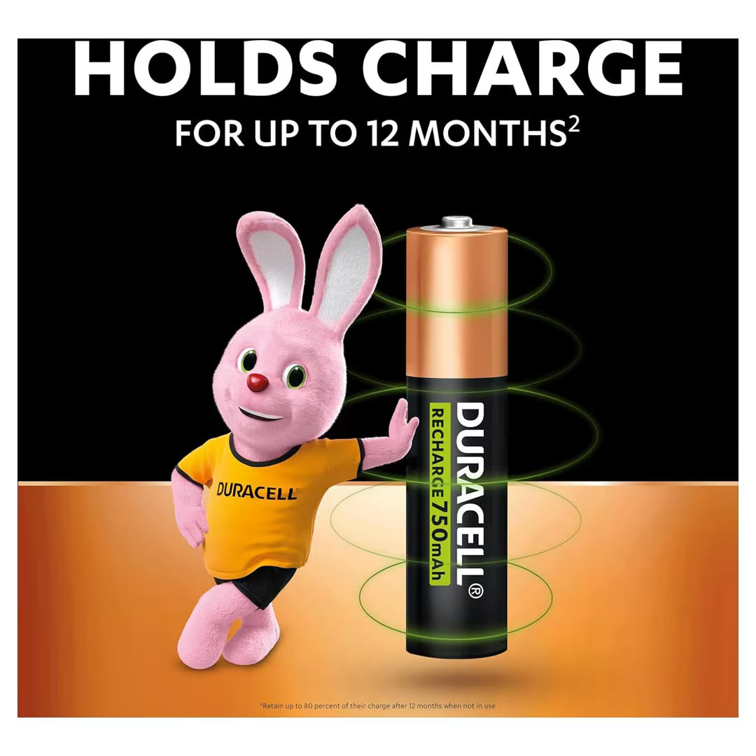 Duracell AAA Rechargeable Batteries 750mAh (4-Pack) – 1000 Cycles, Pre-Charged, 5-Year Guarantee