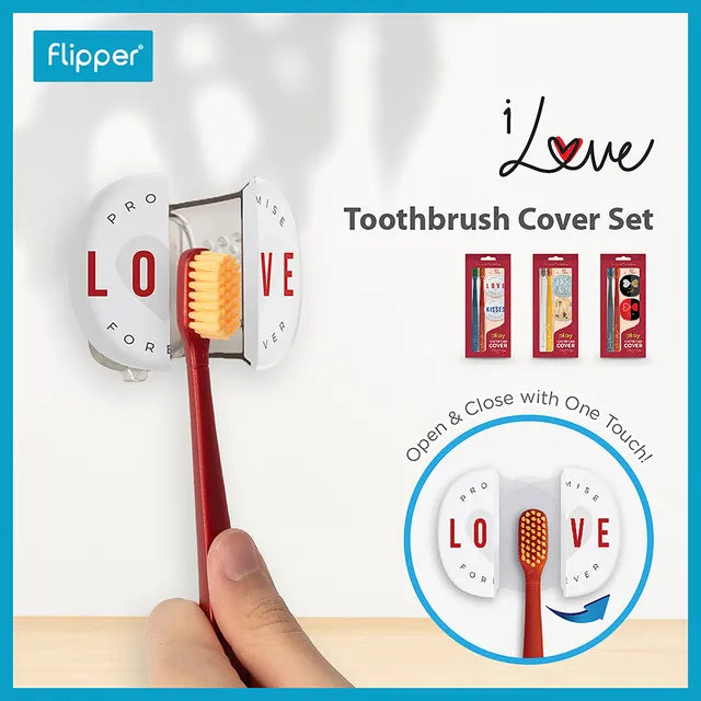 Flipper - 2-in-1 Toothbrush With Cover for Couple - Blue & Red