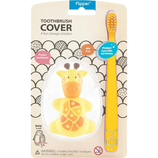 Flipper - Fun Animal Toothbrush With Holder for Kids - Giraffe (Colour May Vary)