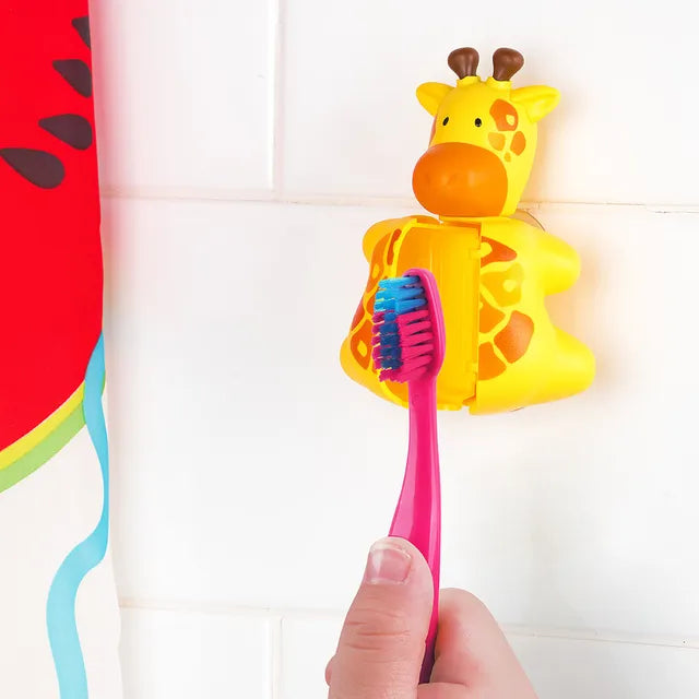 Flipper - Fun Animal Toothbrush With Holder for Kids - Giraffe (Colour May Vary)