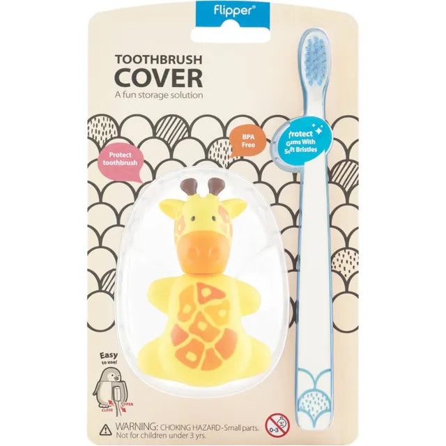 Flipper - Fun Animal Toothbrush With Holder for Kids - Giraffe (Colour May Vary)