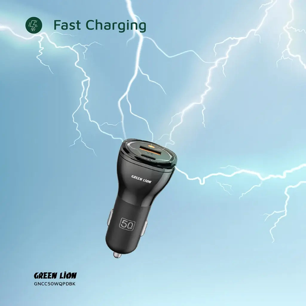 Green Lion 50W Car Charger + C to Lightning Cable | Dual Port