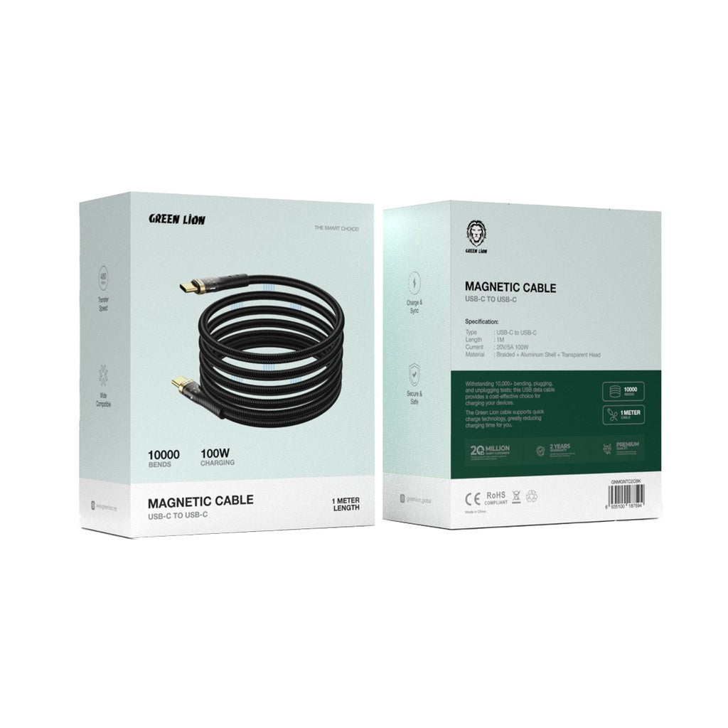 Green Lion Magnetic USB-C to USB-C Cable 1M – Black