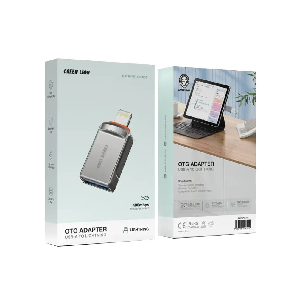 Green Lion OTG Adapter USB-A to USB-C / Lightning – Gray