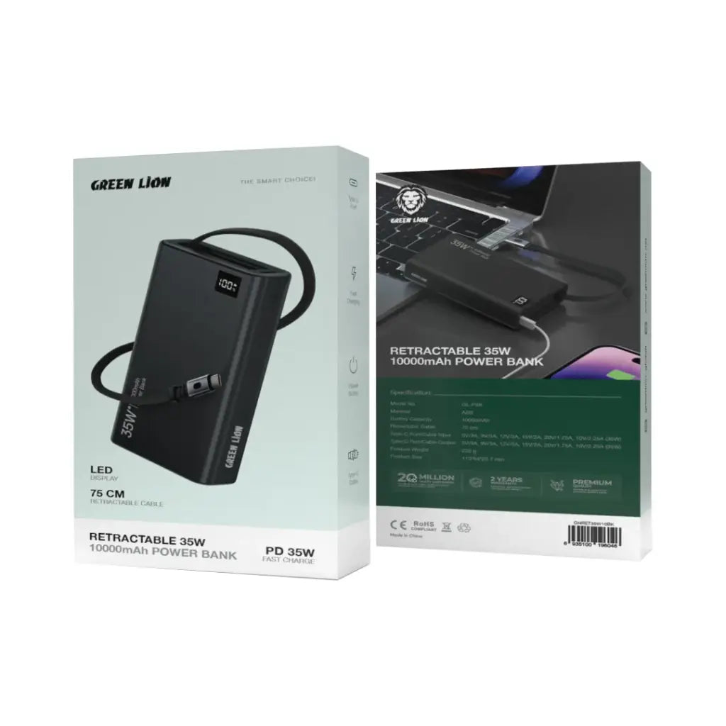 Green Lion 35W 10000mAh Retractable Power Bank