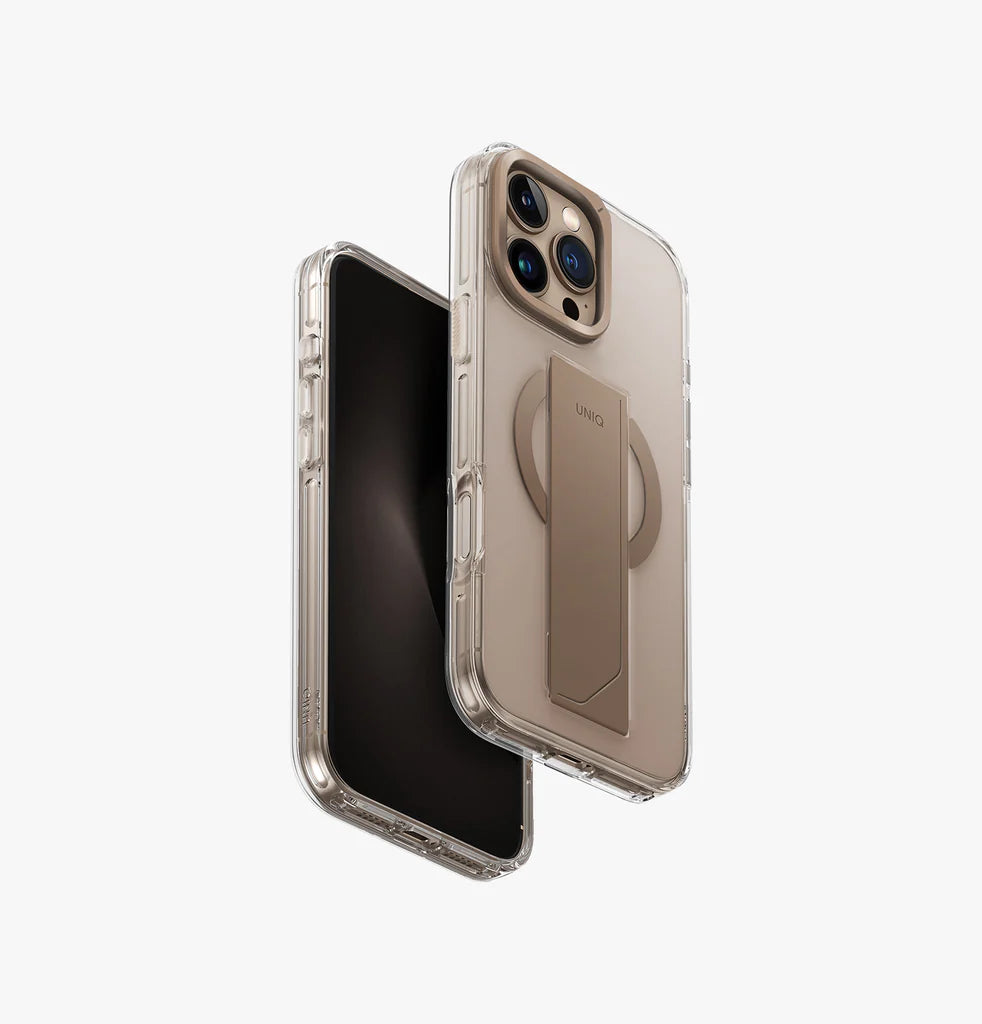 UNIQ HYBRID IPHONE 16 PRO (2024) 6.3 HELDRO MAX MAGCLICK WITH CAMERA STAND - TAUPE GOLD