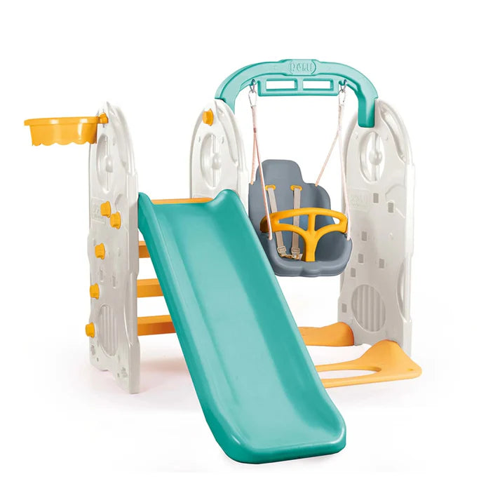 Dolu 4-in-1 Kids Playground Set – Slide, Swing, Basketball Hoop & Pull-Up Bar
