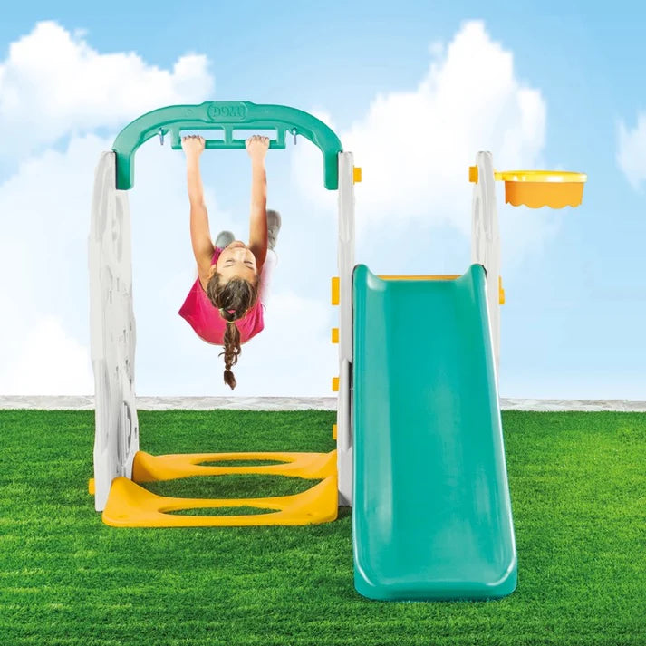 Dolu 4-in-1 Kids Playground Set – Slide, Swing, Basketball Hoop & Pull-Up Bar