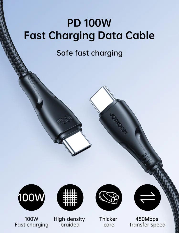 Joyroom Nylon Type C to Type C Cable 100W Fast & Durable - Black