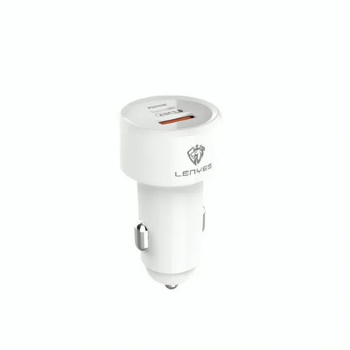 LENYES CA878 Car Charger – 38W Fast Charging – White