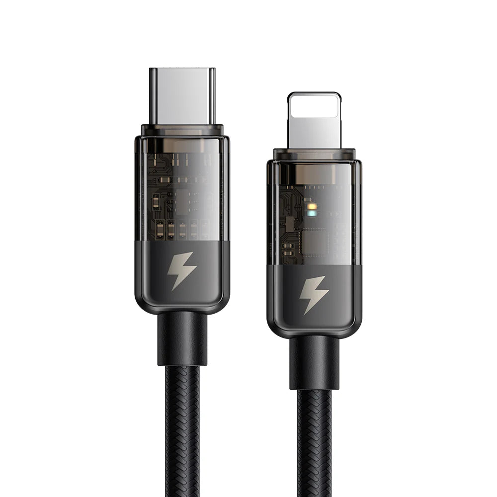 Mcdodo Auto Power Off Type C to Lightning Transparent Cable 1.2m - Black