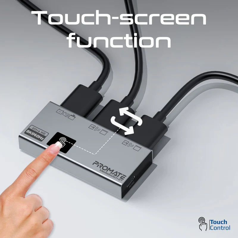 Promate MediaSwitch-2T Ultra-HD 8K@60Hz HDMI® Switch with Smart Touch Control