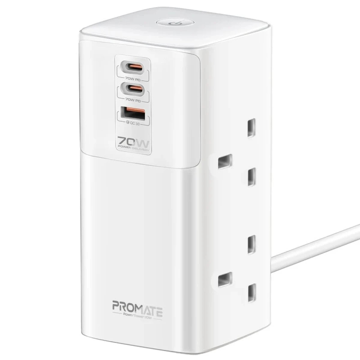 Promate PowerTower-70W Multi-Port Charging Station with Quad AC Sockets