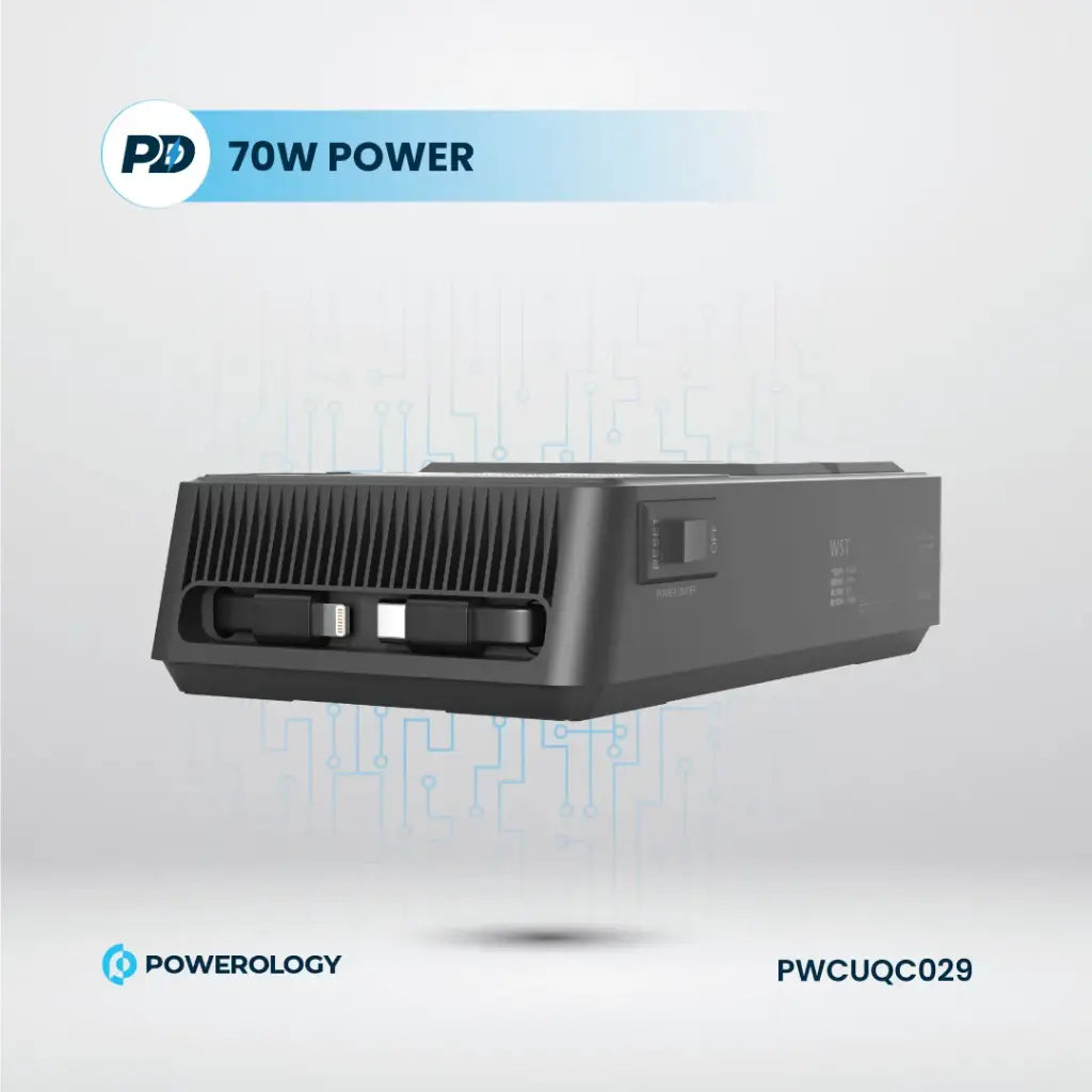 Powerology 2500W Power Strip with 4 AC Ports & Retractable Cables