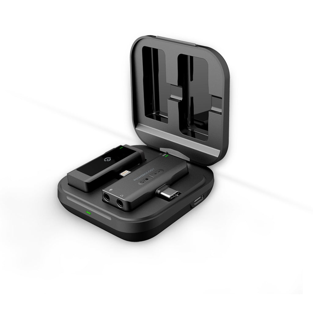 Powerology MFI Dual Connector Wireless Lavalier Microphone – Black