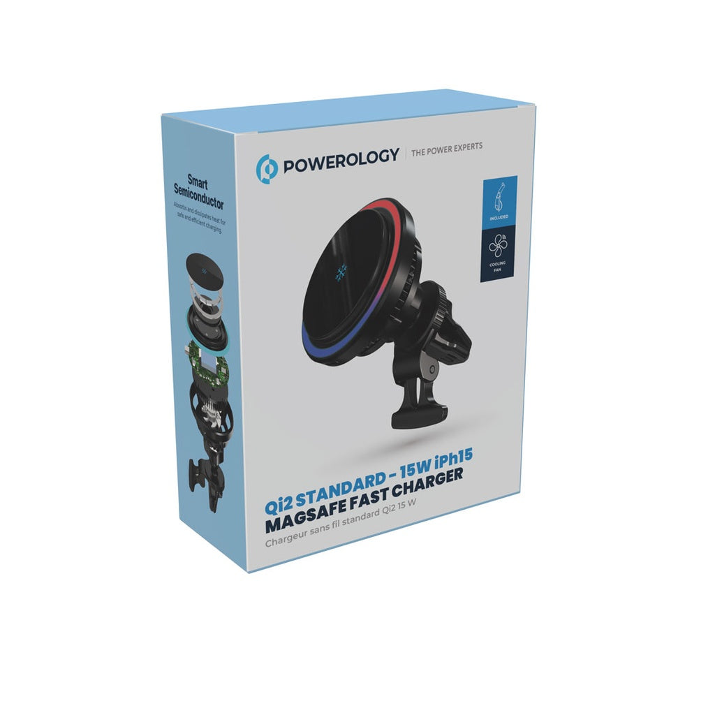 Powerology Qi2 Standard 15W MagSafe Fast Charger Compatible with iPhone 15 - Black