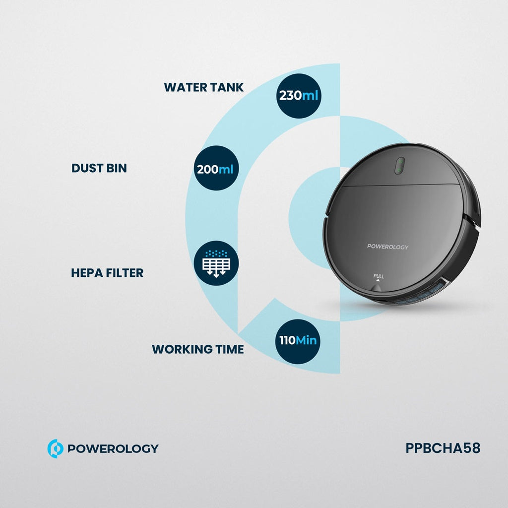 Powerology Smart Robovac 2-in-1 Vacuum & Mop – Black