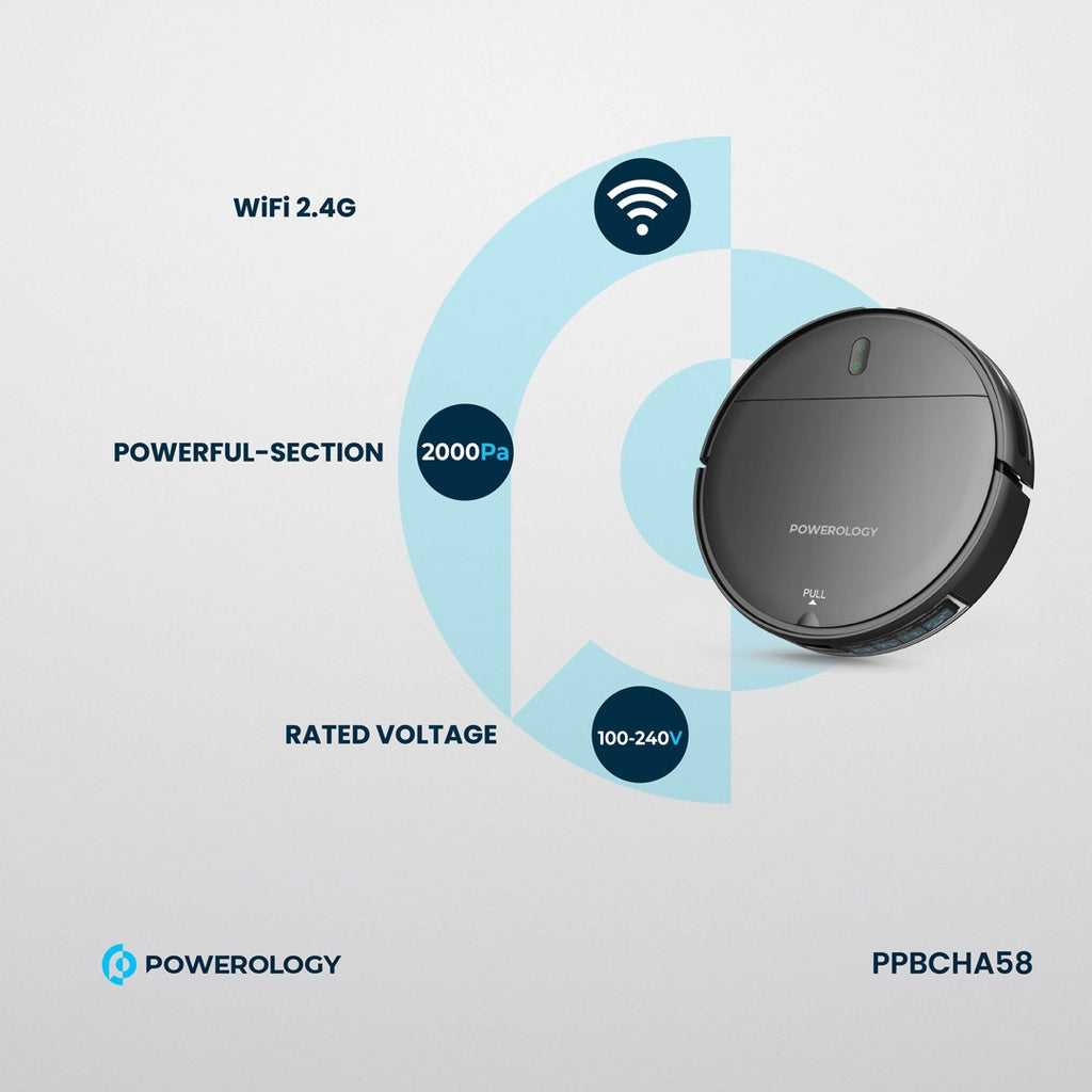 Powerology Smart Robovac 2-in-1 Vacuum & Mop – Black