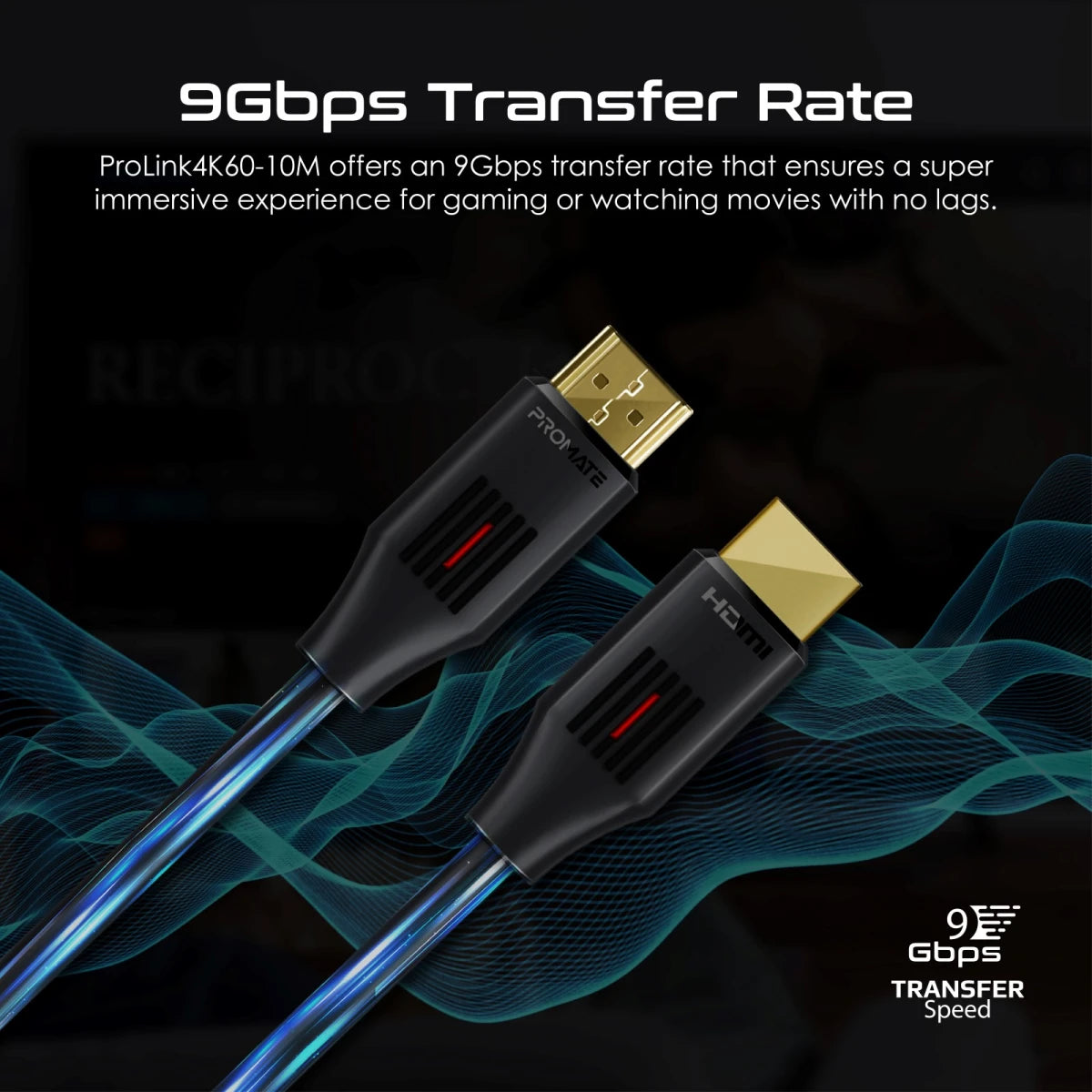 Promate ProLink4K60-10M HDMI Slim Cable 10m with 3D Support, 9Gbps, Ethernet Support