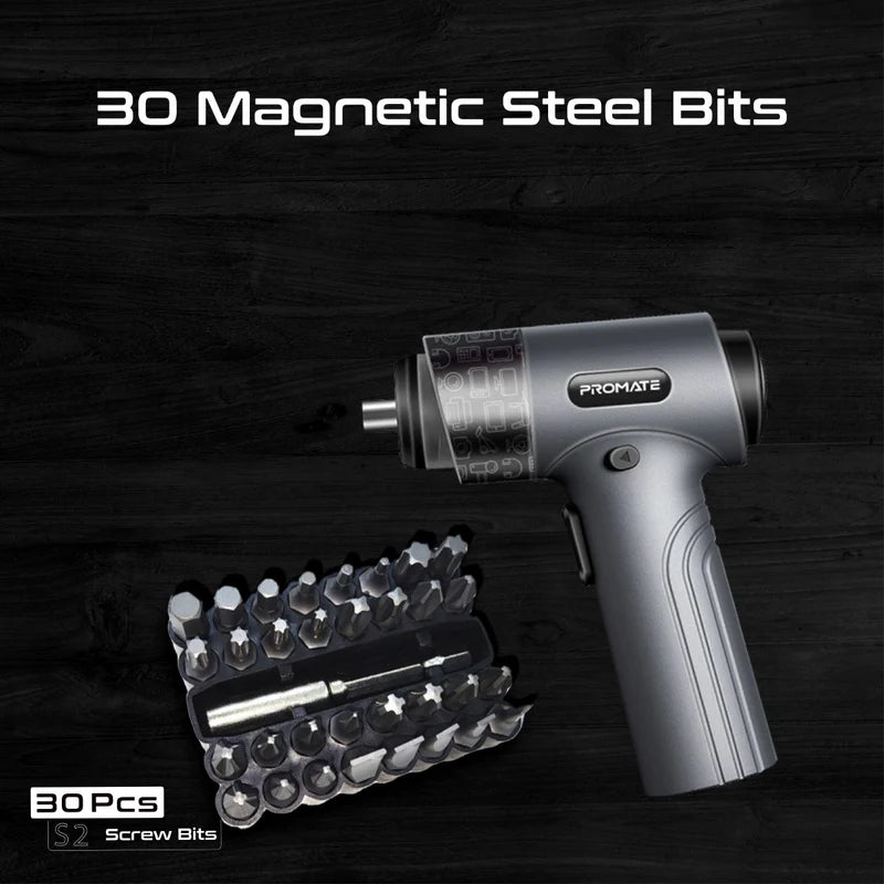 Promate ProTools-31G, Wireless Electric Screwdriver Kit with LED Fill Light