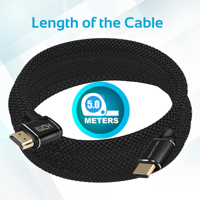 Promate ProLink4K1-500 High Definition Right Angle 4K HDMI® Audio Video Cable - 5m