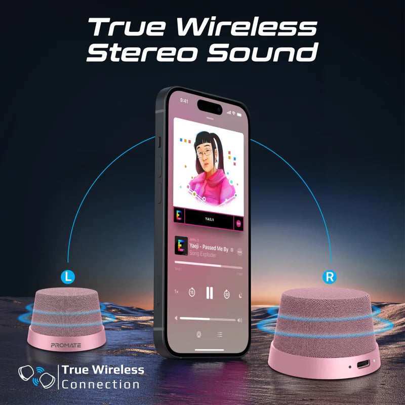 Promate Punch High-Fidelity Mini Bluetooth Speaker with MagSafe Compatible Base