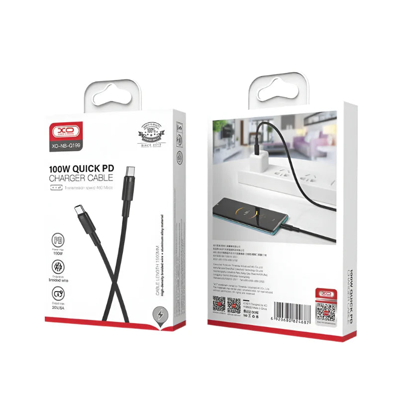 XO 100W Type-C to Type-C Fast Charger Cable – 1.5M Black
