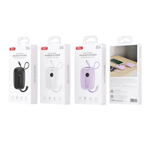 XO Mini Power Bank – Built-in Cable, Multi-Color, Compact