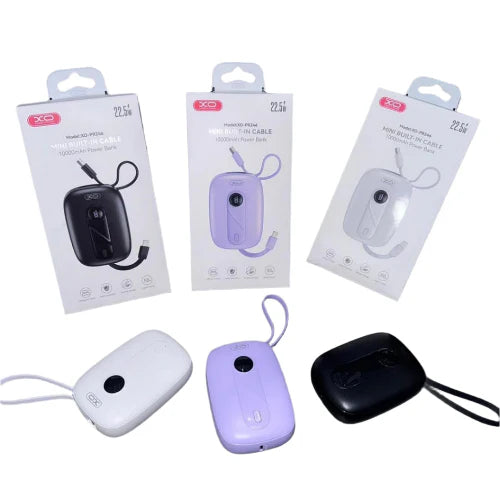 XO Mini Power Bank – Built-in Cable, Multi-Color, Compact