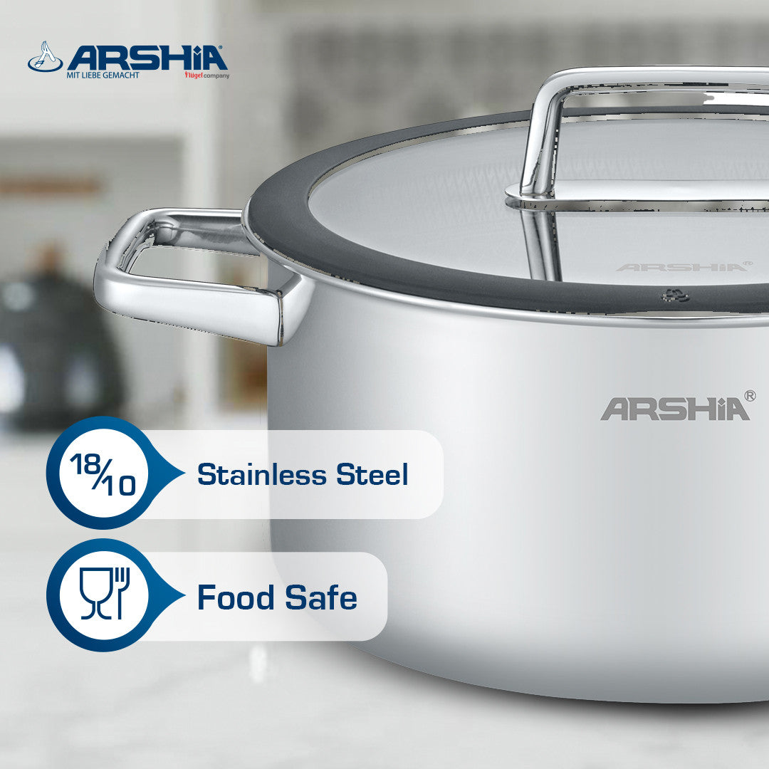 Arshia 9-Piece 18/10 Stainless Steel Cookware Set with Metal Lids