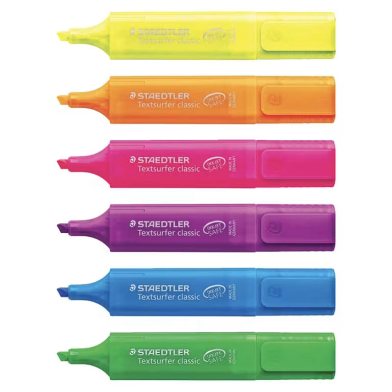 Staedtler Textsurfer Classic Highlighters – Assorted Rainbow 6-Pack | Smudge-Free Chisel Nib
