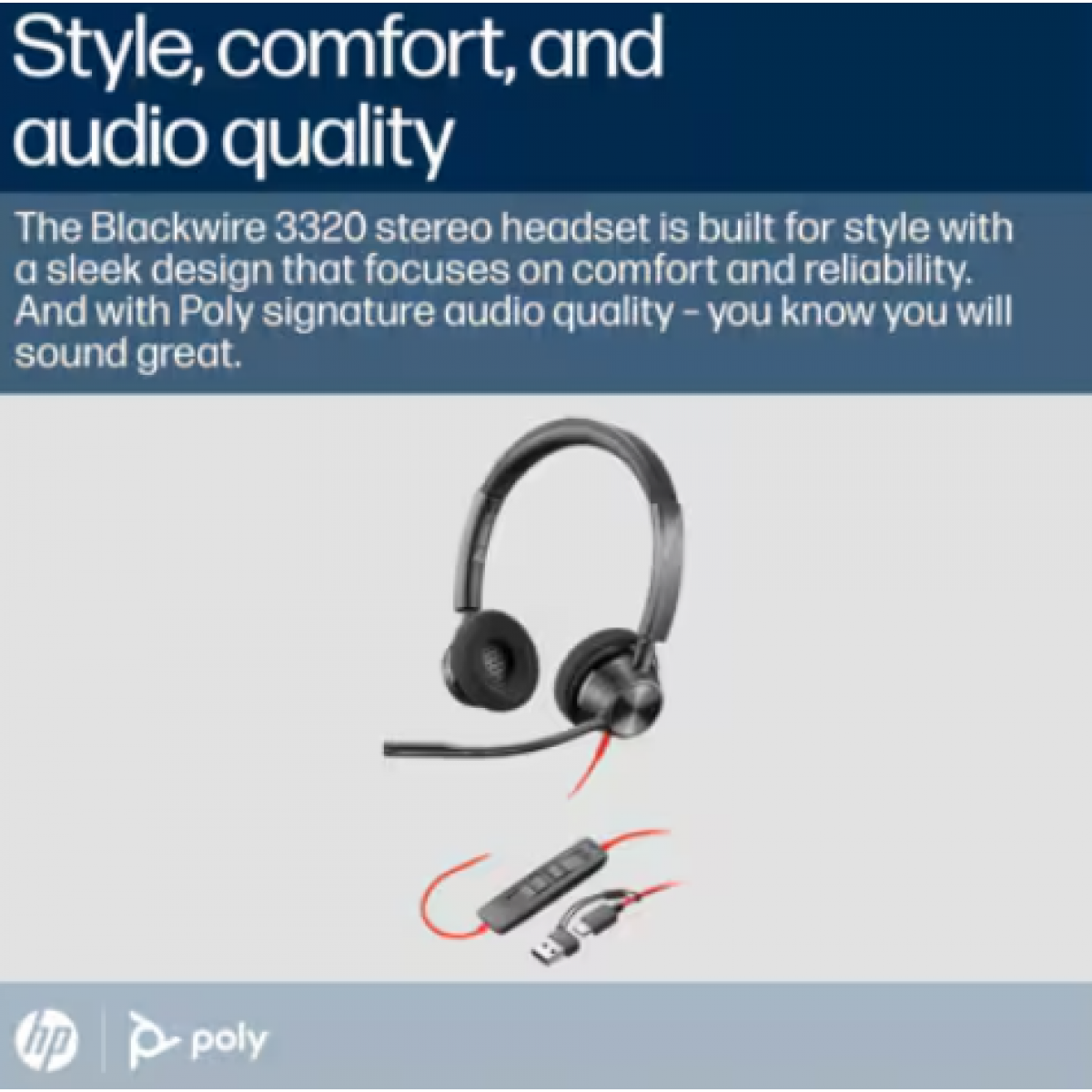 Poly Blackwire 3320 Stereo USB-C Headset – Microsoft Teams Certified, Noise-Canceling Mic, USB-C/A Adapter