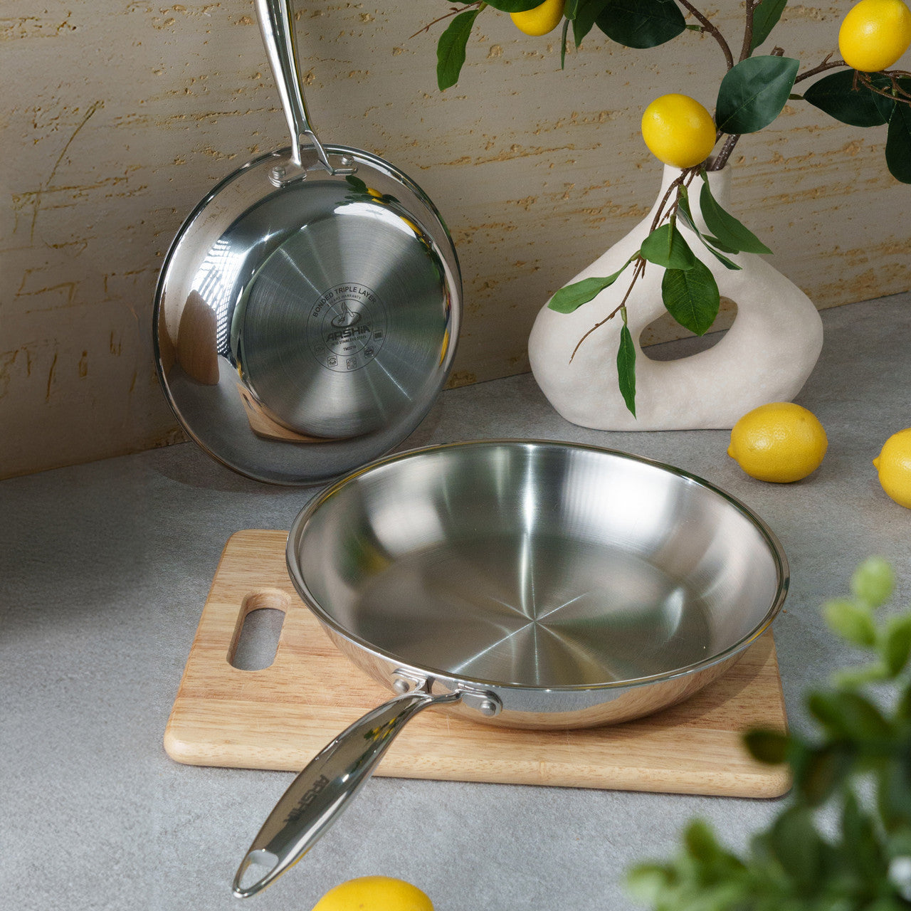 Arshia 28cm Tri-Ply Stainless Steel Frying Pan with Aluminum Core