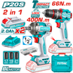 TOTAL 20V Combo Kit: Brushless Drill 66Nm & Wrench 400Nm