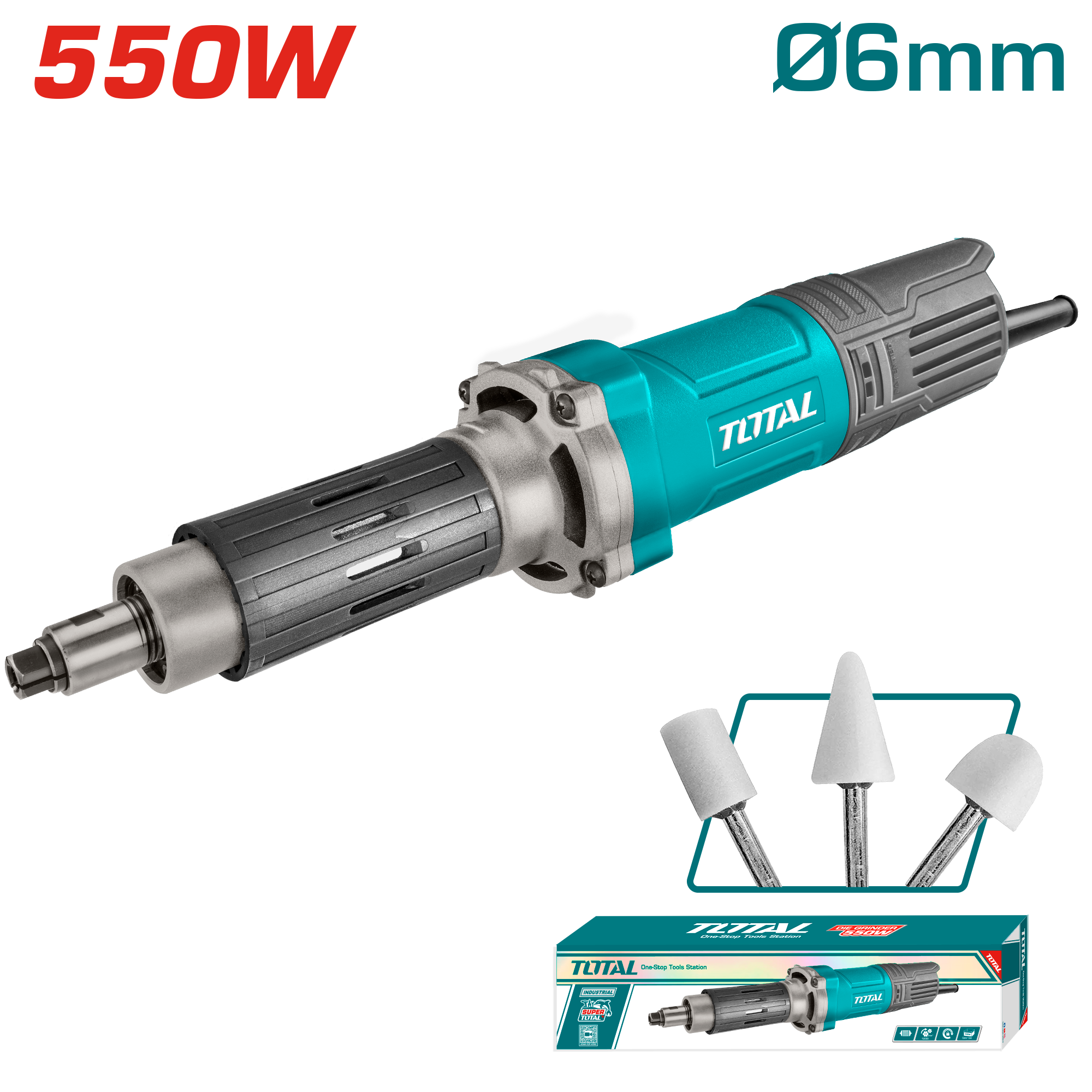 TOTAL 550W Die Grinder – 29000rpm, 6mm Collet, with Accessories