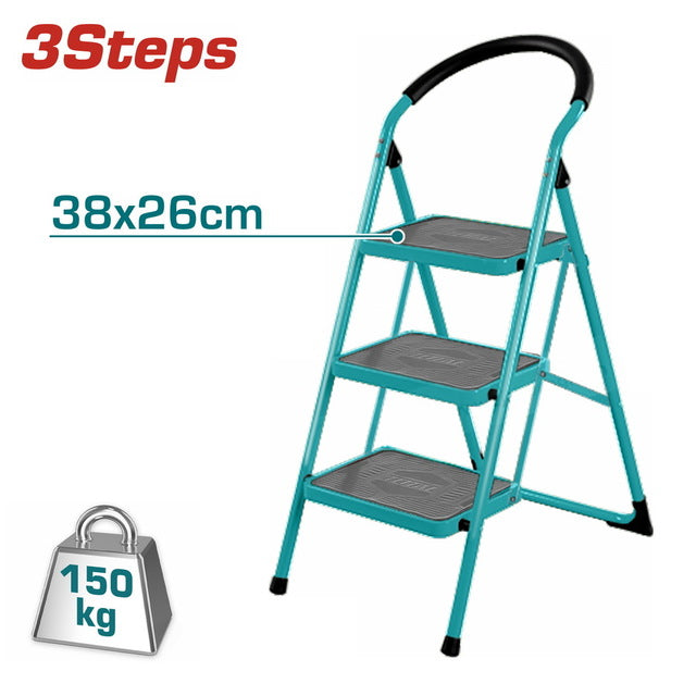TOTAL 3-Step Metal Ladder – Foldable & Durable | THLAD09031