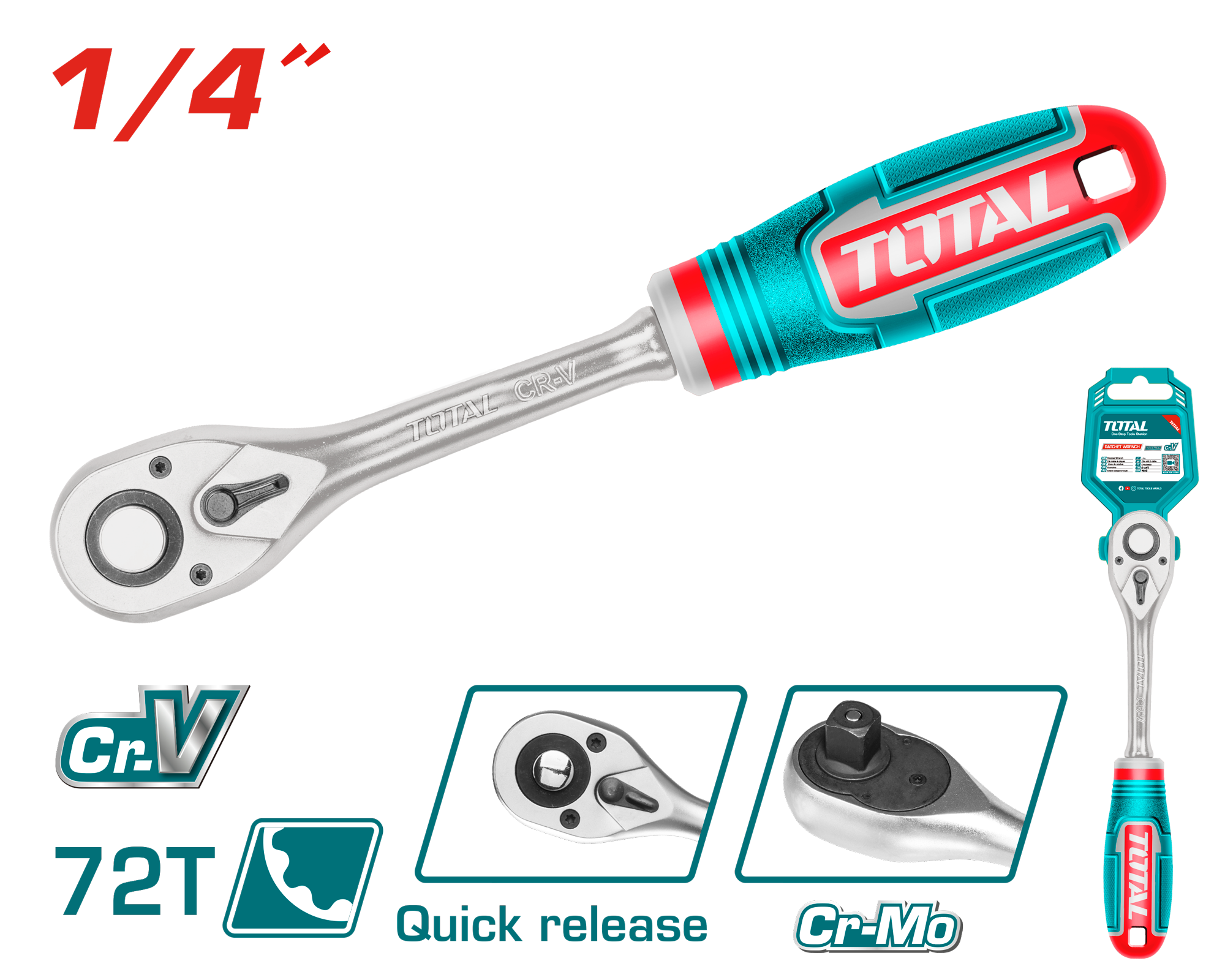 TOTAL 1/4″ Ratchet Wrench 72T | THT106146